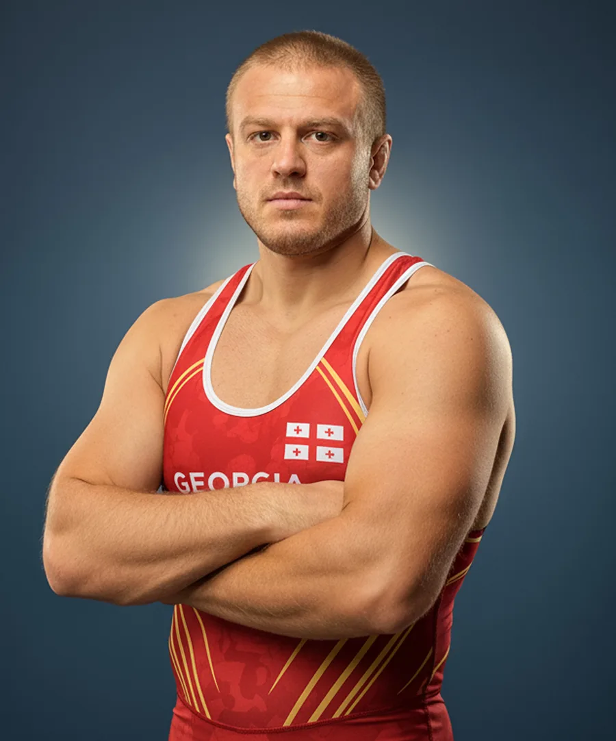 David Khutsishvili, wrestling coach at Gymnasia, in a Georgia national team singlet